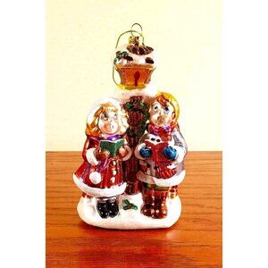 Christmas Carolers Ornament Hand Blown Glass  6" Tall Vintage Fortunoff